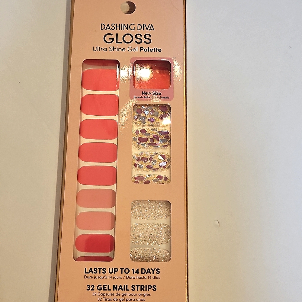 Dashing Diva Gloss Palm Beach Cream Pink Rose Gold 32 Gel Nail Strips NEW